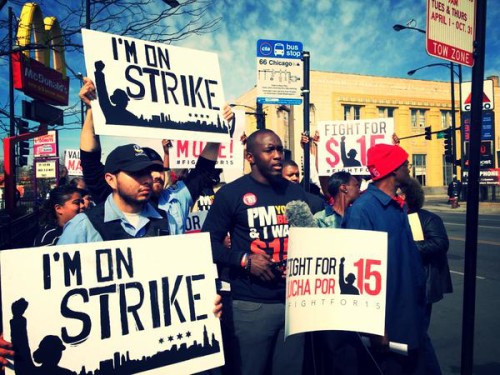 Protesters march in Chicago on Wednesday. April 15.