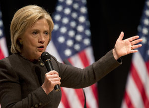 Democratic presidential candidate Hillary Clinton speaks during a campaign event at the Jewish Federation of Greater Des Moines, Monday, Jan. 25, 2016, in Des Moines, Iowa. (AP Photo/Mary Altaffer)