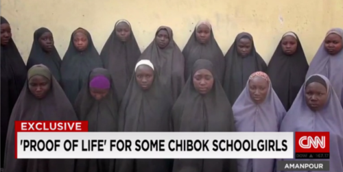 Image from “proof of life” video showing 15 of the girls kidnapped from Chibok, Nigeria CNN SCREENSHOT