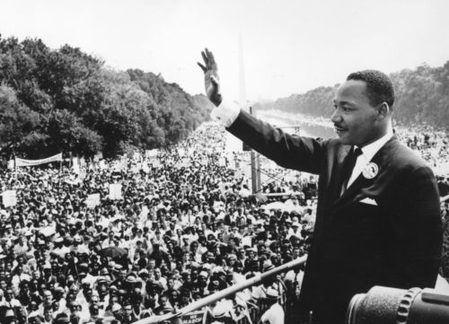 The Rev. Dr. Martin Luther King Jr. at the Lincoln Memorial during the March on Washington on Aug. 28, 1963. PC: Hulton Archive/Getty Images