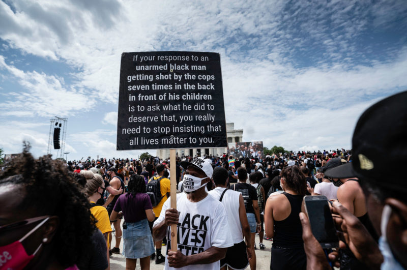 Marchers wait for speakers