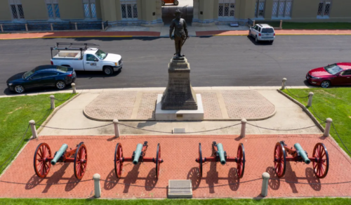 A statue/monument outside of the Virginia Military Institute.