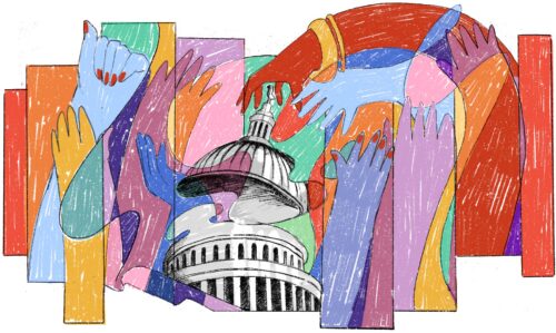 Congress being open by Rainbow Hands Several Hands Opening up Congress