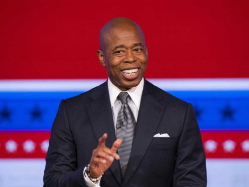 Eric Adams, Brooklyn borough president and Democratic candidate for New York City mayor speaks during a debate with Republican candidate for New York City mayor Curtis Sliwa at the ABC 7 studios in New York, Tuesday, Oct. 26, 2021. (Eduardo Munoz/Pool Photo via AP)