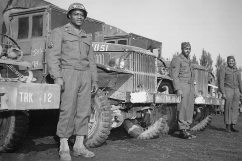 Red Ball Express drivers, like these men from the 666th Quartermaster Truck Company, drove more than 20,000 miles while supporting the advance of US forces across France.  (National Archives, 208-AA-32P-3)