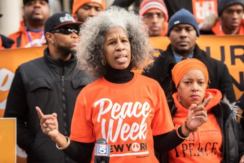 220513-erica-ford-2016-ac-536p-4304cd Peace Week creator Erica Ford at New York Peace Week speaks in 2016. (Noam Galai / Getty Images)