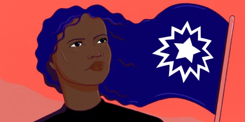 220617-juneteenth-holiday-cs-a94b87 This illustration depicts a young Black woman and a Juneteenth flag. (Adriana Bellet/NBC)