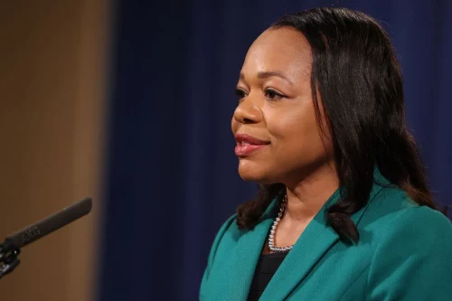 Asst. Attorney General Kristen Clarke spoke about a voting rights enforcement action. (Anna Moneymaker / Getty)