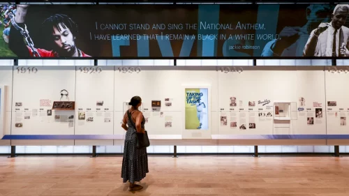 A visitor look at a display inside the new Jackie Robinson Museum (Luiz C. Ribeiro / NY Daily News via Getty Images)