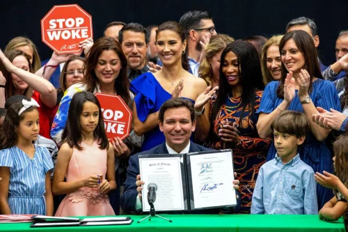 Florida Gov. Ron DeSantis signed HB7, called the "Stop WOKE Act," on April 22. (Daniel A. Varela / Miami Herald/Tribune News Service via Getty Images)