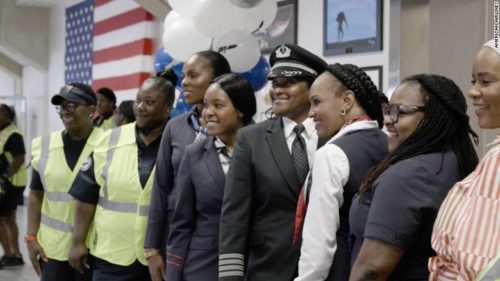 The all-woman crew of the American Airlines flight from Dallas to Phoenix that honored Bessie Coleman (CNN)