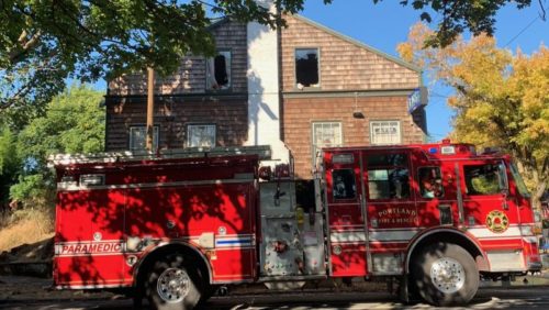 A Portland Fire and Rescue truck sits outside the Billy Webb Elks Lodge (Mark Graves/The Oregonian)