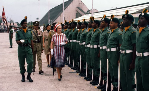 Queen Elizabeth ll visited Barbados, on of the monarchy's colonies, on Oct. 31, 1977. (Anwar Hussein / Getty Images)