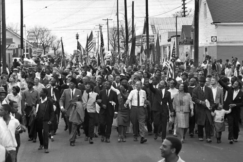 Dr. Martin Luther King Jr. leads marchers at the start of a five-day march to Montgomery in 1965. (Associated Press)