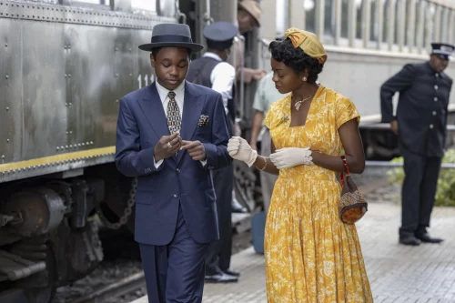 Jalyn Hall as Emmett Till and Danielle Deadwyler as Mamie Till Bradley in "Till." (Lynsey Weatherspoon / Orion Pictures)