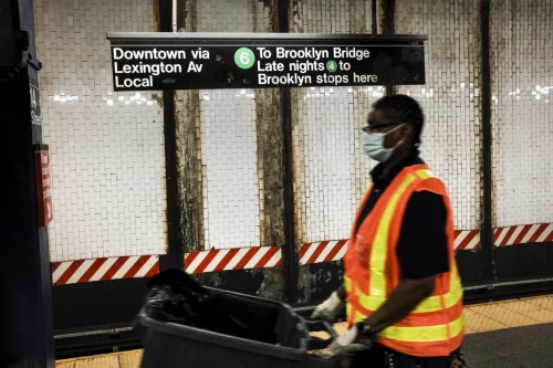 A worker walks along a platform of the New York City subway on June 3, 2021 in New York City. (Spencer Platt / Getty Images)