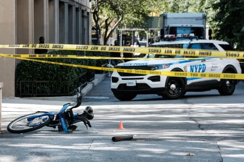 A Citi Bike sits at the scene of a shooting in Alphabet City in lower Manhattan on Sept. 1, 2022 in New York. (Spencer Platt / Getty Images file)