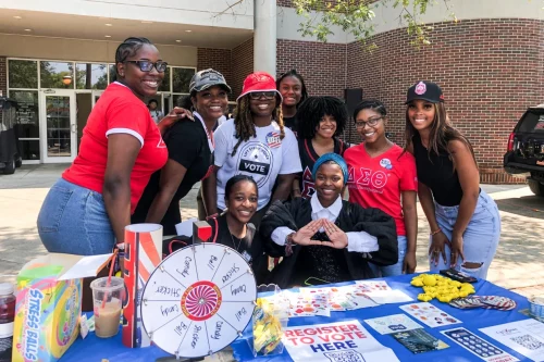 Clark Atlanta University Votes collaborated with on-campus fraternities and sororities to host a voter registration drive on National Voter Registration Day. (Sojourner Ahebee / NBC News)