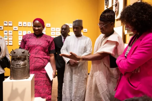 A Benin Bronze sculpture after a repatriation ceremony at the Smithsonian National Museum of African Art in Washington on Tuesday. (Smithsonian Institution/AFP via Getty Images / AFP - Getty Images)