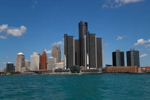 The Detroit skyline is shown from the Detroit River. (Paul Sancya/AP)