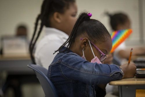 Students work in a classroom at Beecher Hills Elementary School in Atlanta on Friday, Aug. 19, 2022.  (AP Photo/Ron Harris, File)