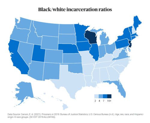 Wisconsin incarcerates Black people at nearly 12 times the rate of white people, according to a new report by The Sentencing Project.(Courtesy of The Sentencing Project)