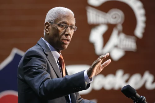 Rep. Donald McEachin, D-Va., speaks at a rally for presidential candidate Joe Biden in Norfolk. (Steve Helber / AP file)