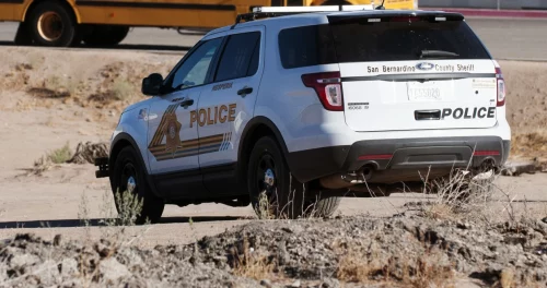 A San Bernardino County sheriff’s vehicle in Hesperia, Calif. (James Quigg / AP)