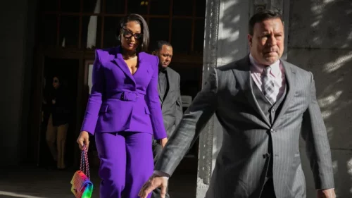 Megan Thee Stallion arrives at a Los Angeles courthouse on Dec. 13 to testify in the trial of rapper Tory Lanez. (Jason Armond/Getty Images)
