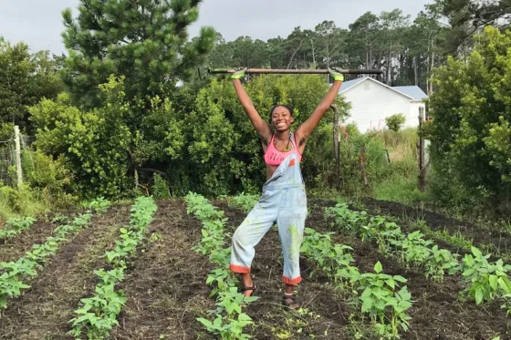 Eva Dickerson in a field