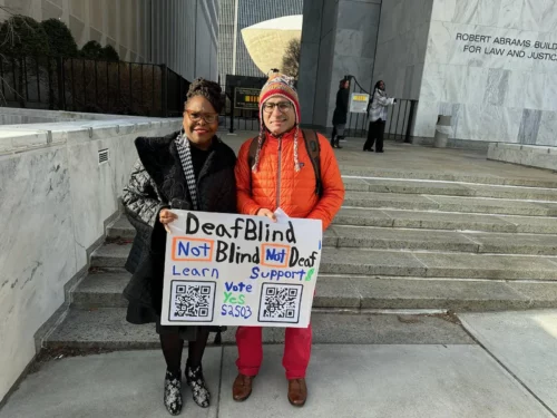 Assemblymember Stefani Zinerman with Activist Marc Safman in Albany. (Courtesy photo)