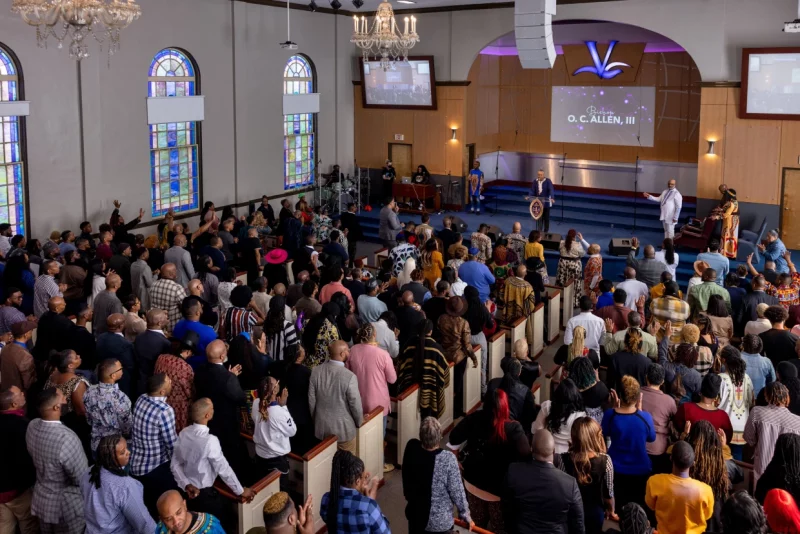 Bishop Oliver Clyde Allen III during worship service at Vision Cathedral