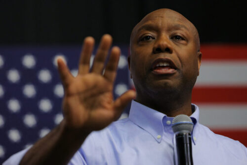 Likely Republican presidential candidate Senator Tim Scott campaigns in Manchester Likely Republican presidential candidate and U.S. Senator Tim Scott (R-SC) speaks at a campaign town hall meeting at the New Hampshire Institute of Politics at Saint Anselm College, in Manchester, New Hampshire, U.S., May 8, 2023. REUTERS/Brian Snyder/File Photo