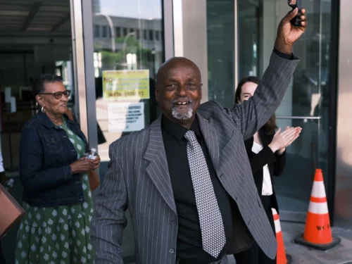 Innocence Project client Leonard Mack exonerated after 47 years in White Plains, New York on Sept. 5, 2023 (Image: Elijah Craig II/Innocence Project)