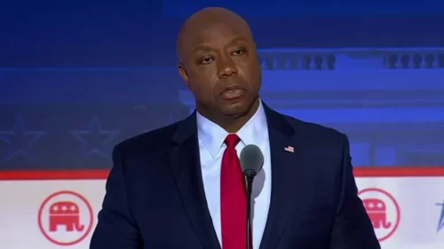 Republican presidential candidate Tim Scott at the Fox News GOP primary debate on August 23, 2023. (Fox News)