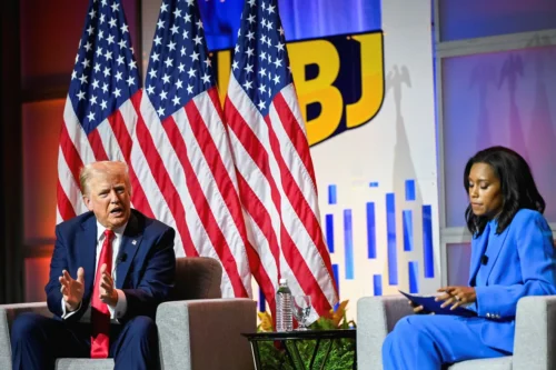 Republican presidential nominee and former U.S. President Donald Trump speaks on a panel of the National Association of Black Journalists (NABJ) convention in Chicago, IL (Reuters/Vincent Alban).