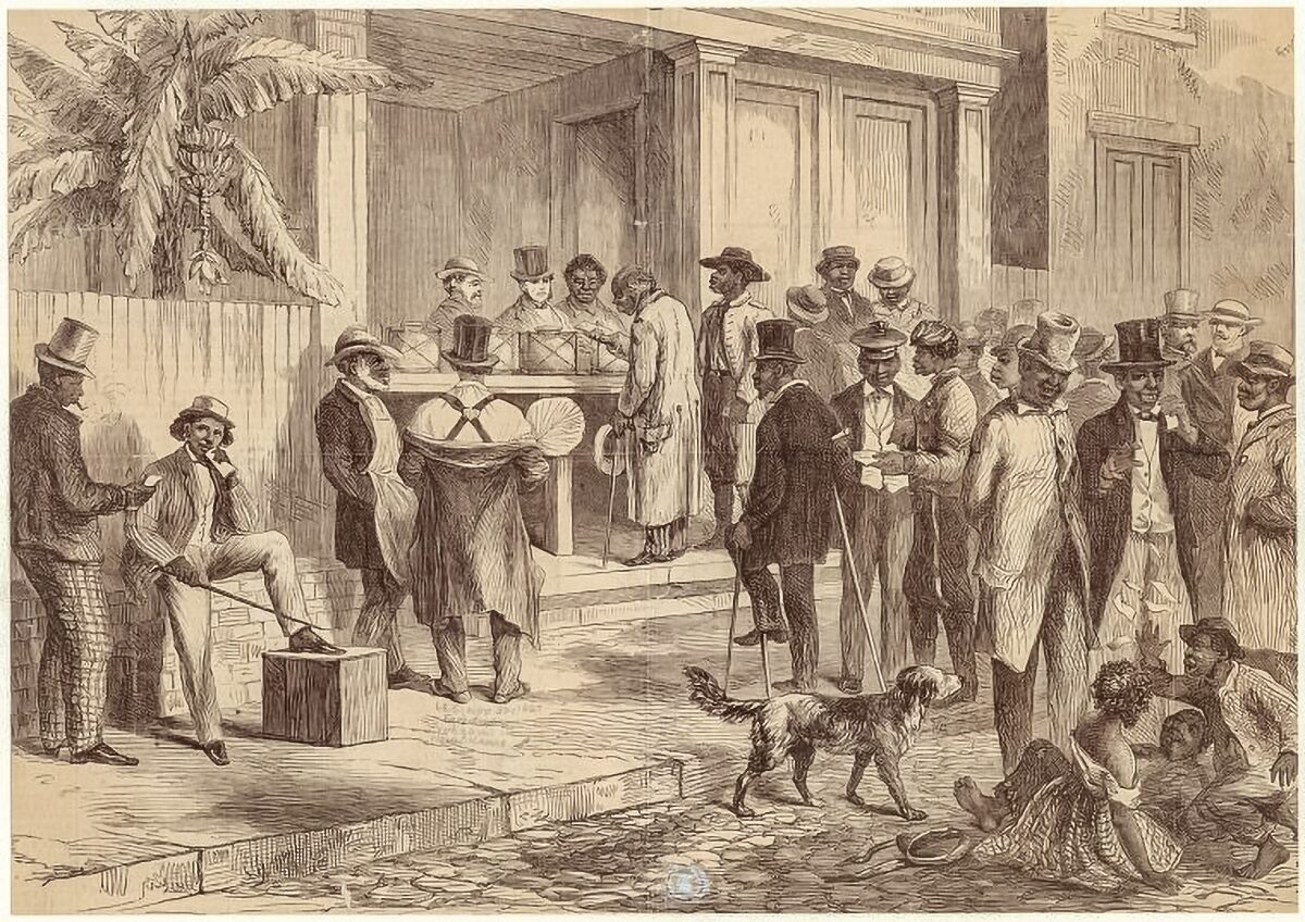 illustration of Black men voting in 1867