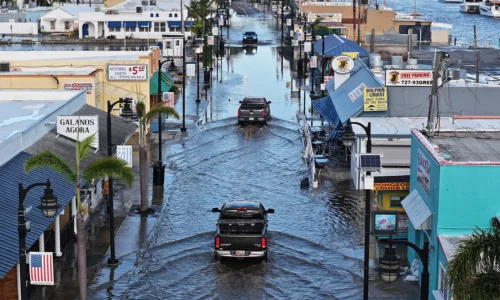 Flood waters inundate the main street of Tarpon Springs, Florida, after Hurricane Helene passed offshore on Sept. 27, 2024. ( Joe Raedle/Getty Images)