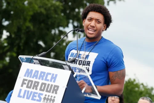 Trevon Bosley on stage during March for Our Lives 2022 protest and rally in Washington, D.C. (Paul Morigi / Getty Images)