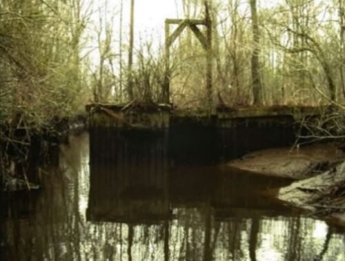 A rice gate, seen here in 1986. (North Carolina office of state archaeology)