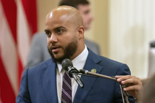 Assembly member Isaac Bryan, D-Los Angeles, speaks on a bill at the Capitol in Sacramento, Calif., Sept. 12, 2023.