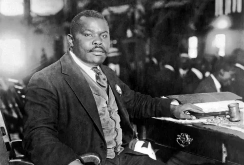 Publisher and orator Marcus Garvey seated at his desk in 1924. (Underwood Archives via Getty Images file)