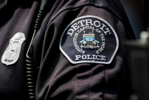 A Detroit Police officer on July 24, 2023 in Detroit. (Brandon Sloter / Getty Images)