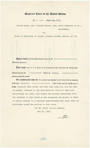 Brown_vs_Board_of_Education_-_Implementation_Decree The implementation decree that followed the Brown vs Board of Education Supreme Court case