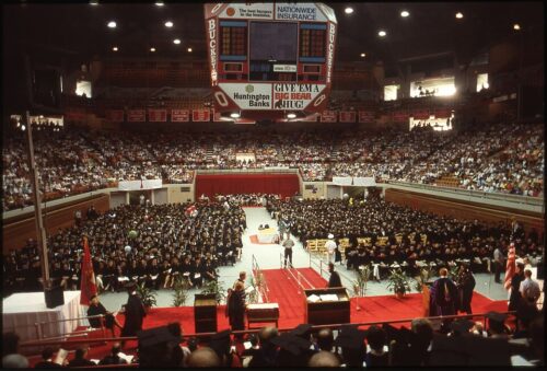 For decades, Ohio State University has held a  graduation ceremony for Black students in addition to the graduation commencement shown here (Columbus Metropolitan Library , Public domain, via Wikimedia Commons)