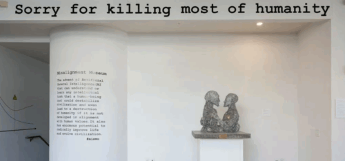 An exhibition titled the Misalignment Museum opened to the public in San Francisco on March 9th, 2023, featuring funny or disturbing AI art works to help visitors think about the potential dangers of artificial intelligence. (Photo by AMY OSBORNE/AFP via Getty Images)