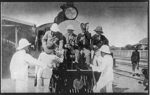 BN_Uganda_Railways_-_Theodore_Roosevelt_PD Theodore Roosevelt in front of a train in Ugana